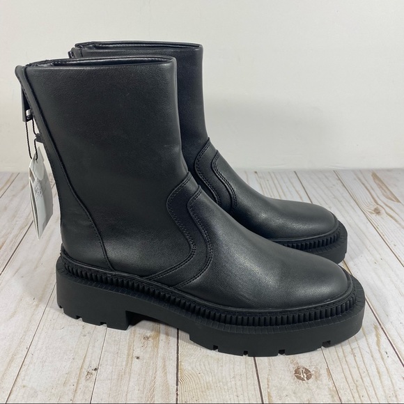 Mango | Shoes | Nwt Mng Mango Black Track Outsole Army Boot Faux Leather  Moto Boot 38 | Poshmark
